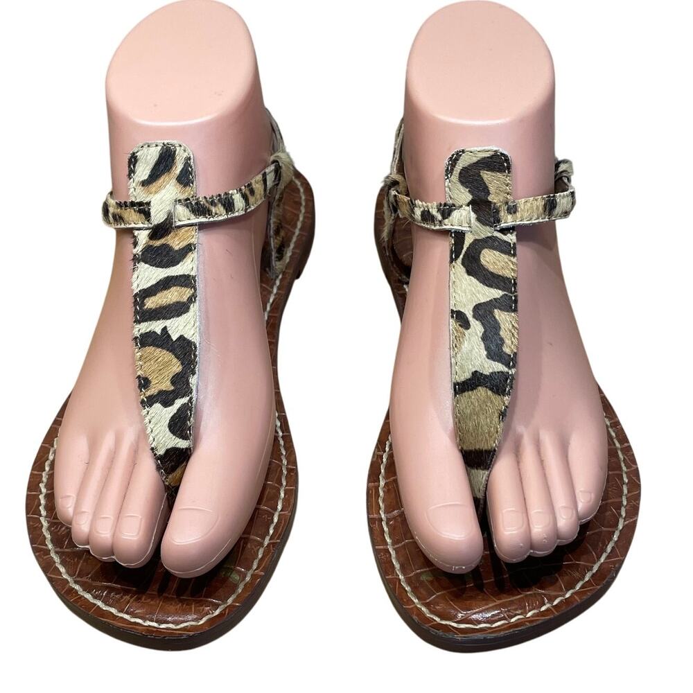 Sam Edelman Gigi Thong Sandal Leopard Brahma Hair Leather Size 7M EUC